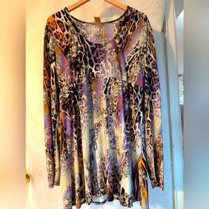 LEL Long‎ Sleeve TUNIC Top Large Animal Print